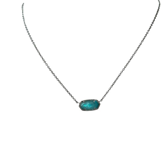 NWOT Kendra Scott Elisa Turquoise Kyocera Opal Necklace Gunmetal Tone - Picture 1 of 3
